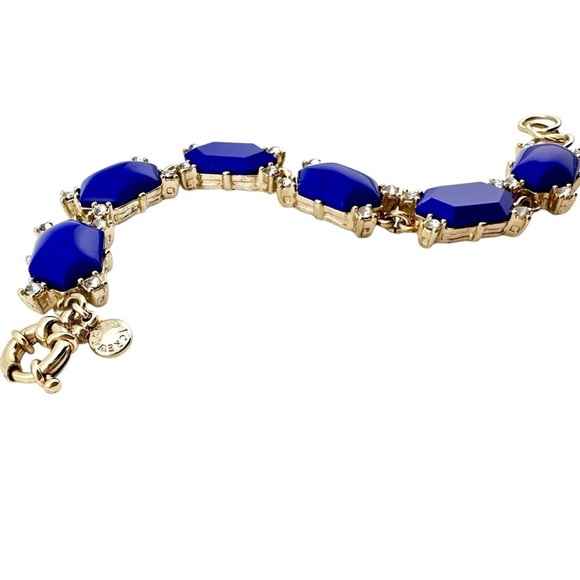 J Crew Bracelet in Shiny Gold-tone with Blue Stones and Small Rhinestones - Picture 4 of 9